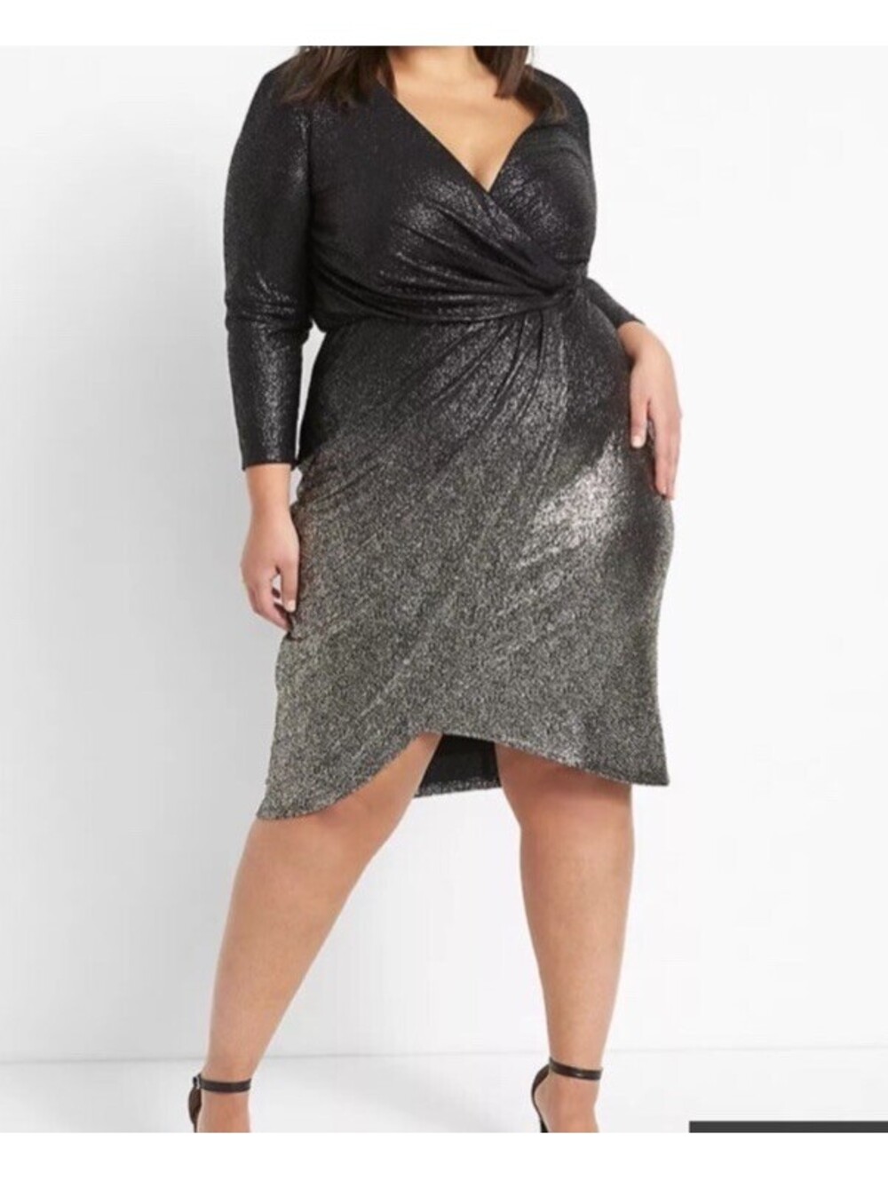 Lane Bryant 16 Black Gold Purple Glitter Faux Wrap Dress NWT Party 3/4 Sleeve